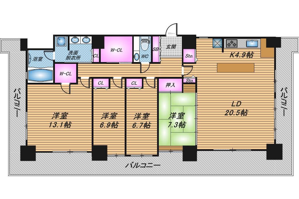 カスタリアタワー長堀橋　4LDK　間取り