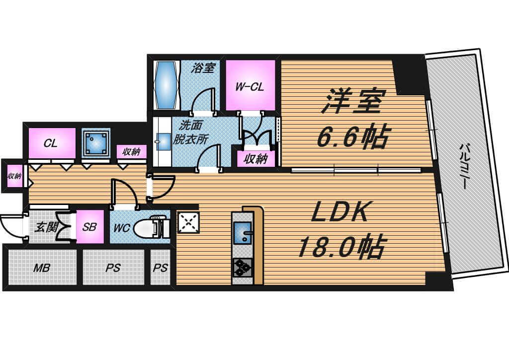 チャスカ茶屋町　1LDK　間取り