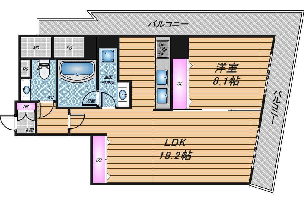 チャスカ茶屋町　1LDK　間取り