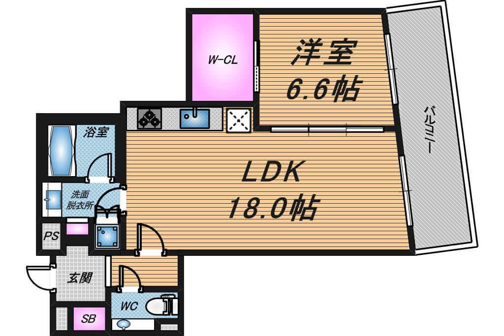 チャスカ茶屋町　1LDK　間取り