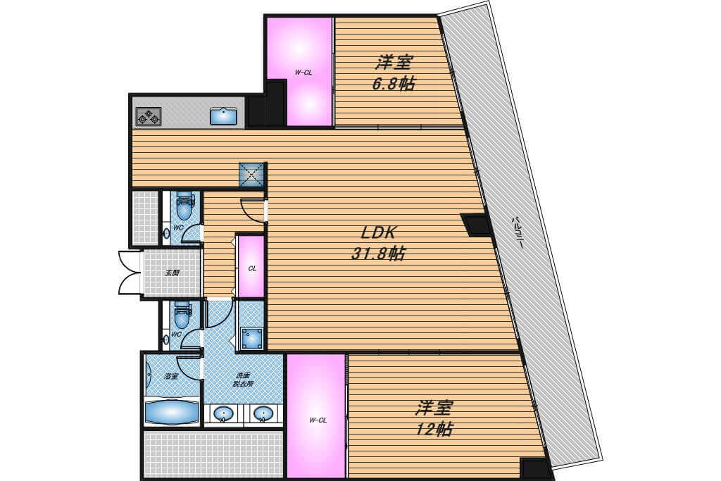 チャスカ茶屋町　2LDK　間取り