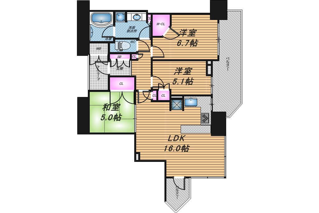 シティタワーグラン天王寺　3LDK　間取り