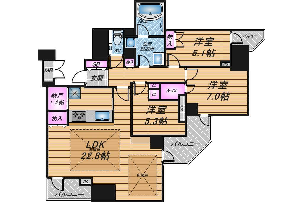 シティタワーグラン天王寺　3LDK　間取り