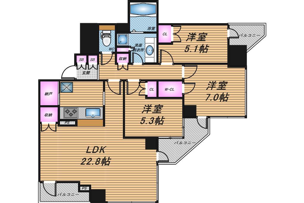 シティタワーグラン天王寺　3LDK　間取り