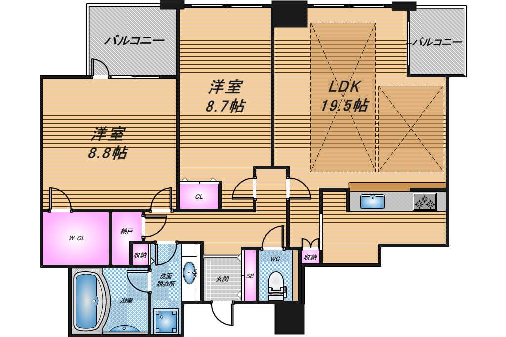 シティタワー西梅田　2LDK　間取り