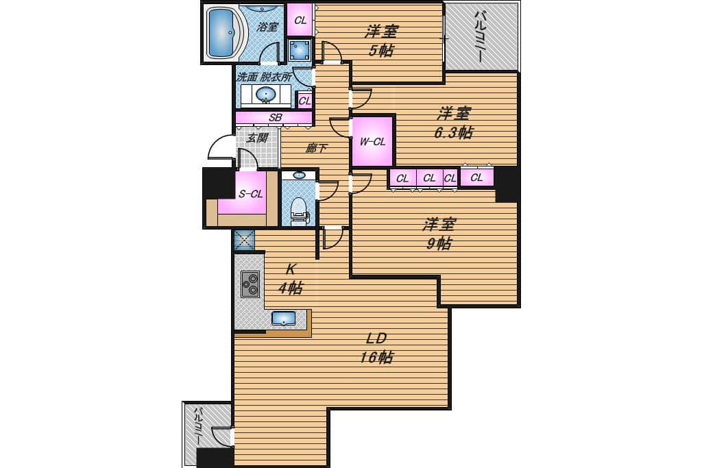 シティタワー西梅田　3LDK　間取り