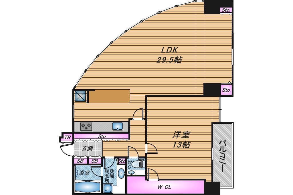 シティタワー大阪　1LDK　間取り