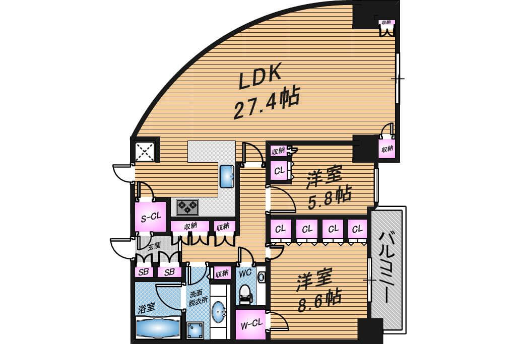 シティタワー大阪　2LDK　間取り