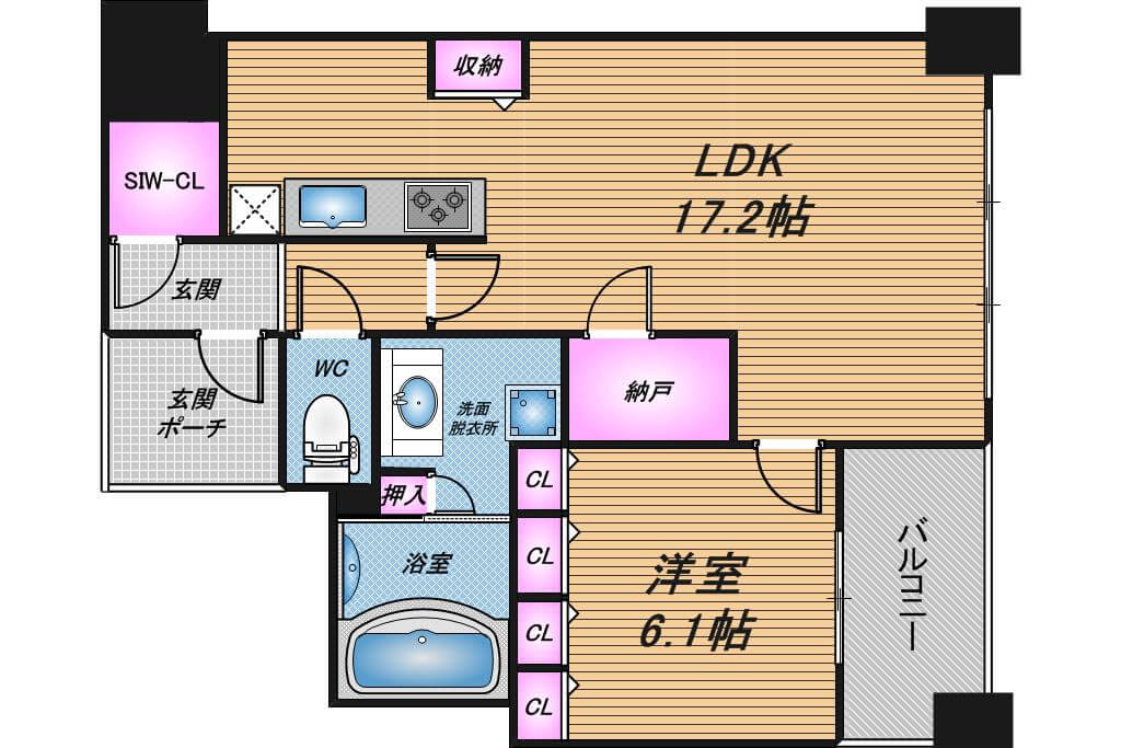 シティタワー大阪天満　1LDK　間取り