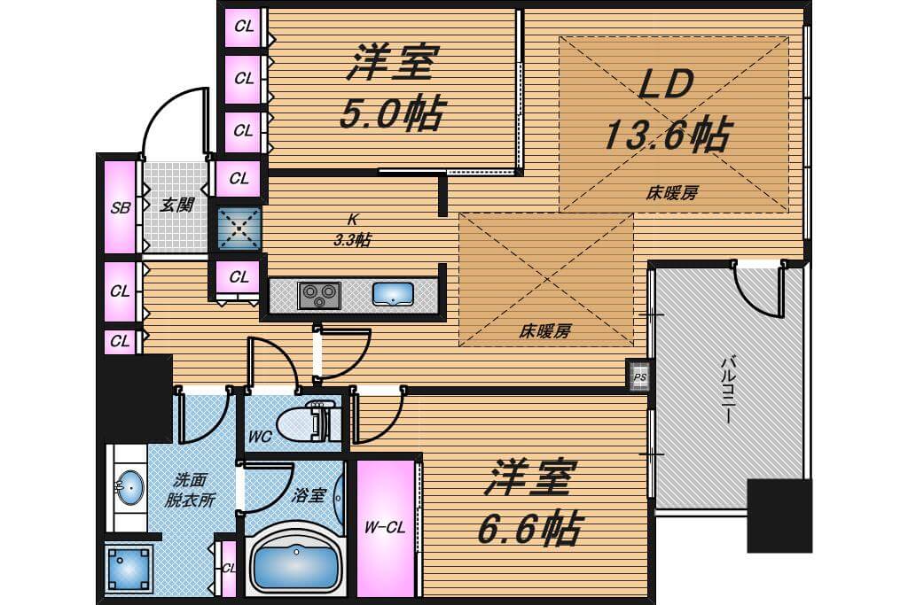 シティタワー大阪天満　2LDK　間取り