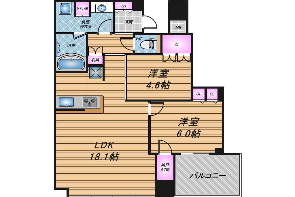 シティタワー大阪天満　2LDK　間取り