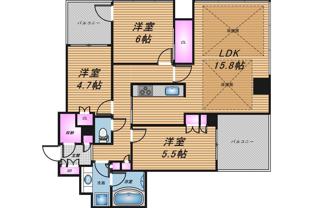 シティタワー大阪天満　3LDK　間取り