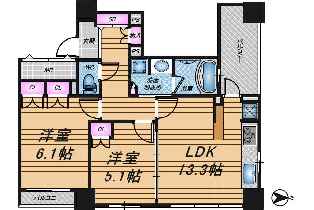 シティタワー梅田イースト　2LDK　間取り