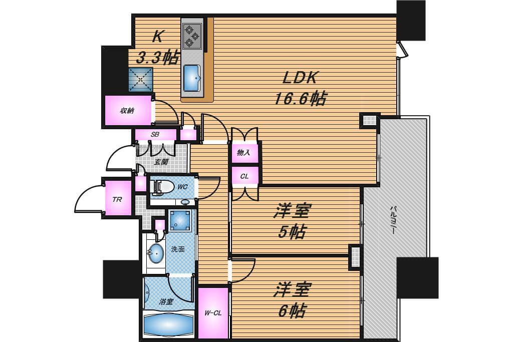 シティタワー梅田東　2LDK　間取り