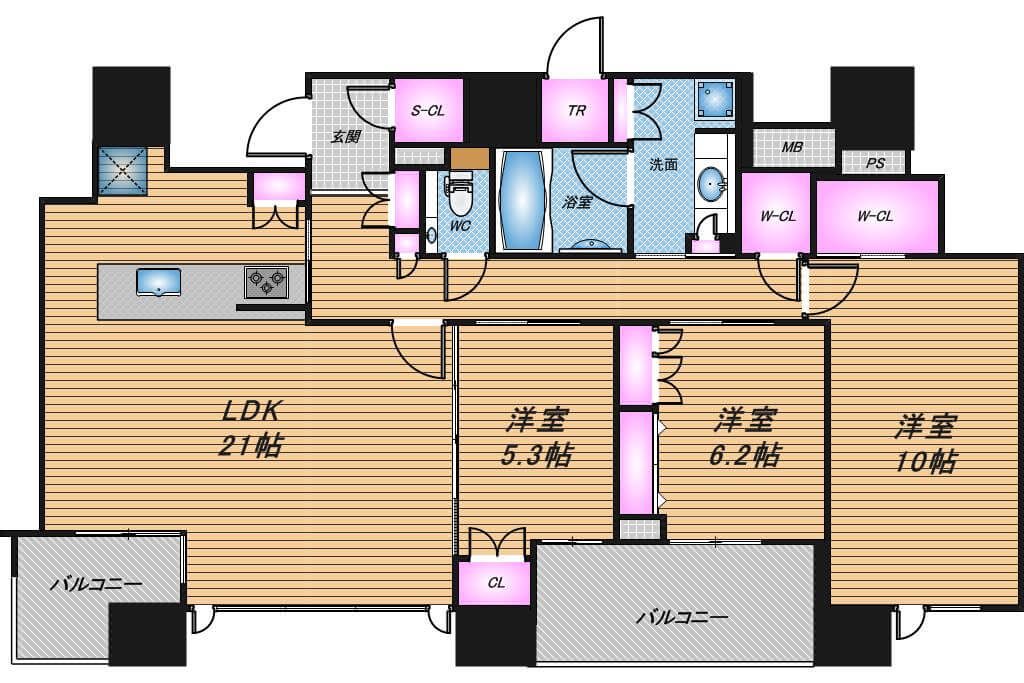 シティタワー梅田東　3LDK　間取り