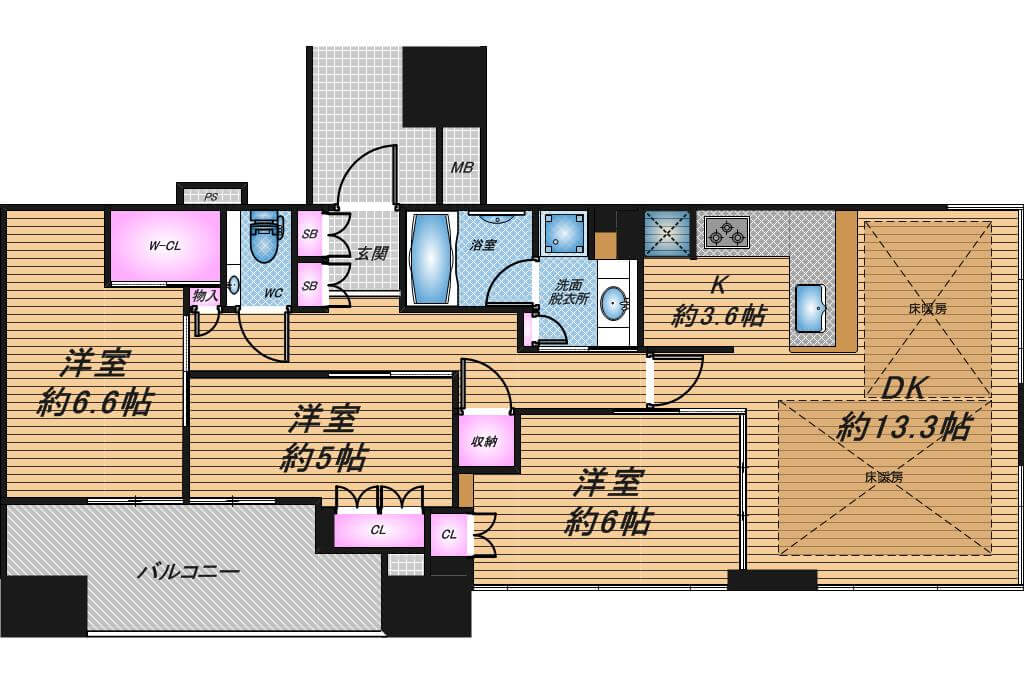 シティタワー梅田東　3LDK　間取り