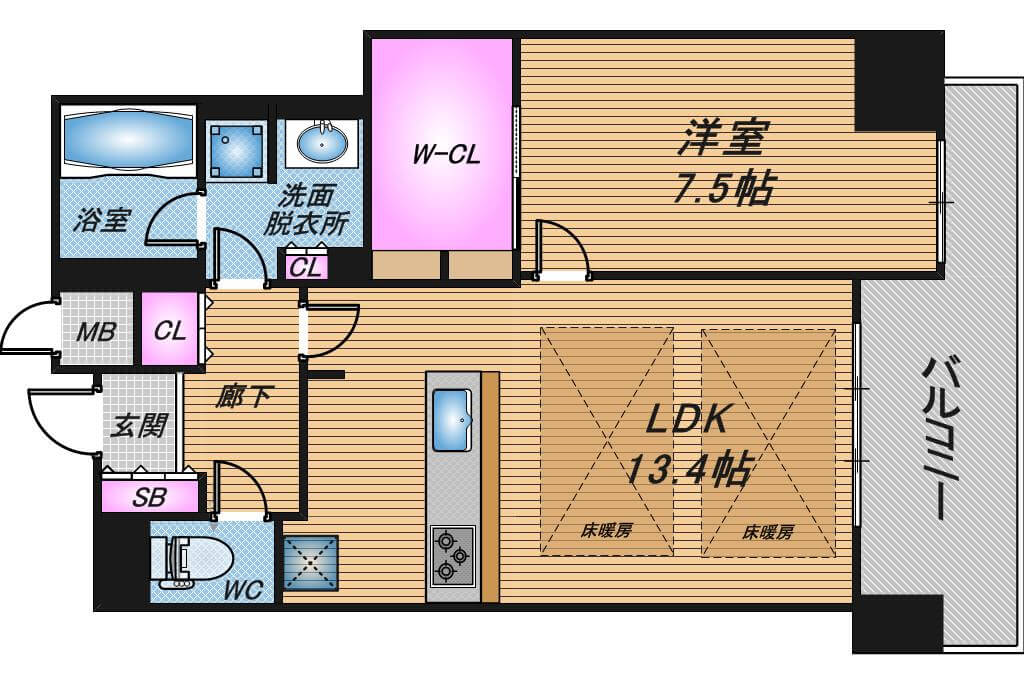 クレヴィア大阪福島　1LDK　間取り