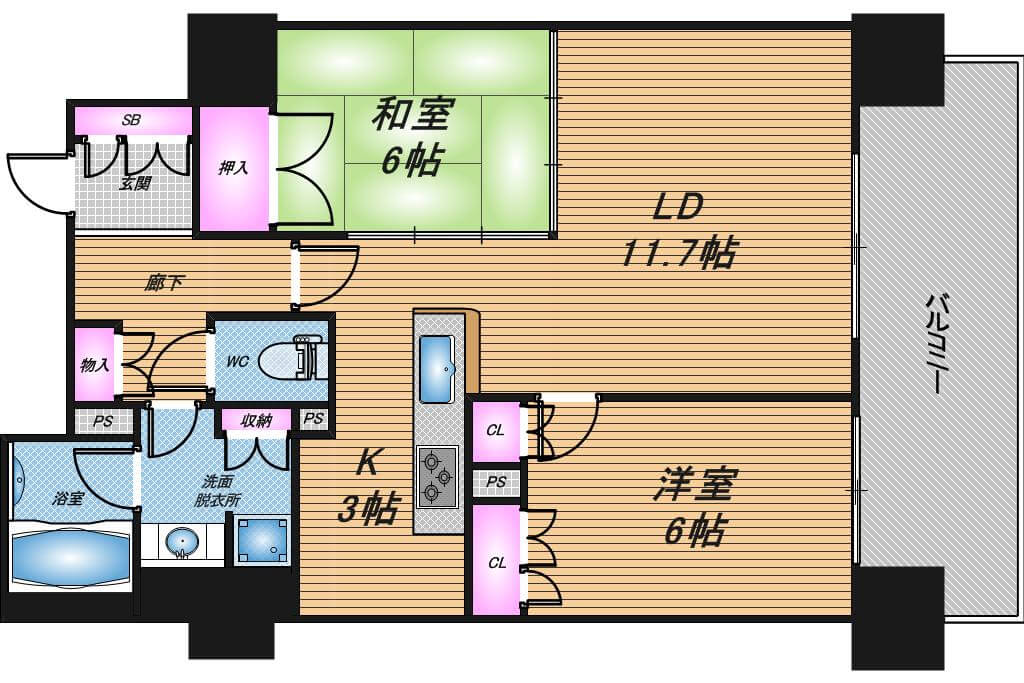 クレヴィア大阪福島　2LDK　間取り