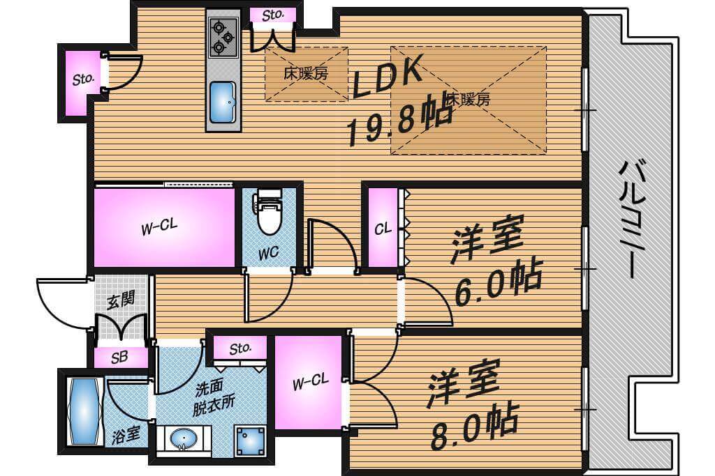 クロスタワー大阪ベイ　2LDK　間取り