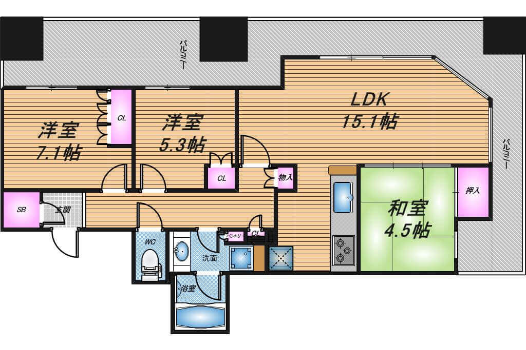 クロスタワー大阪ベイ　2LDK　間取り