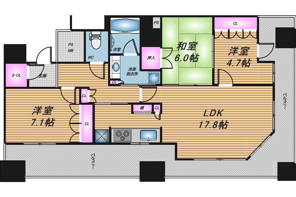 クロスタワー大阪ベイ　3LDK　間取り