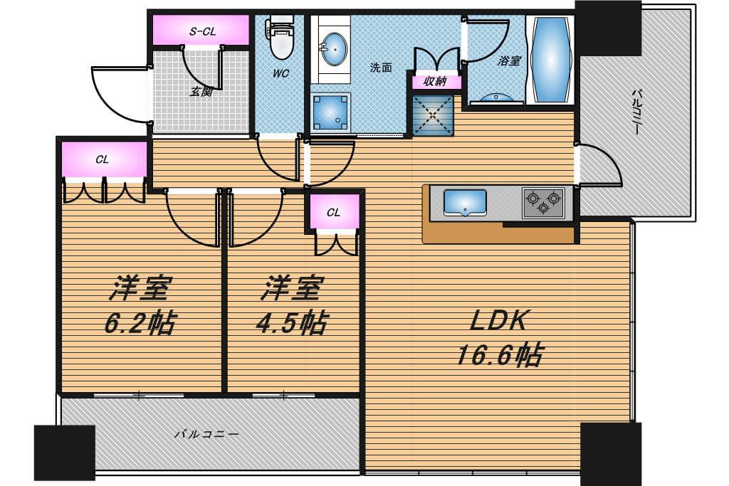 エルグレースタワー大阪同心　2LDK　間取り