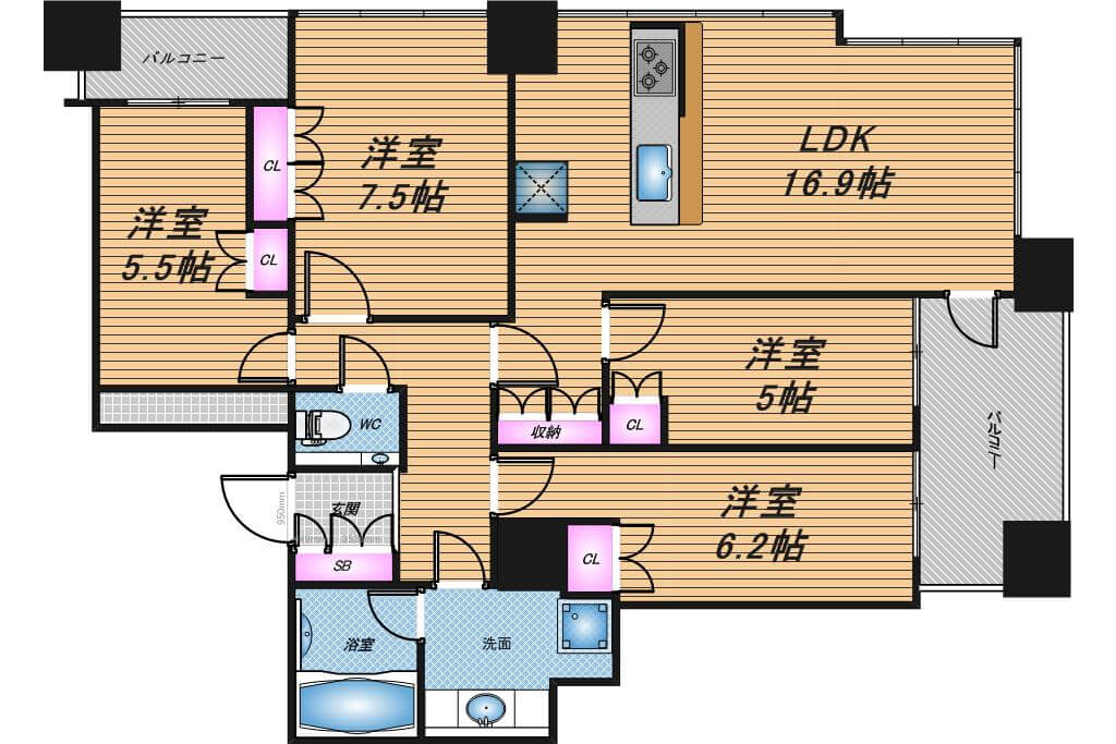 エルグレースタワー大阪同心　4LDK　間取り