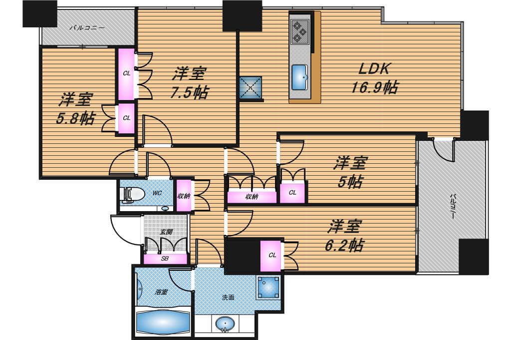 エルグレースタワー大阪同心　4LDK　間取り