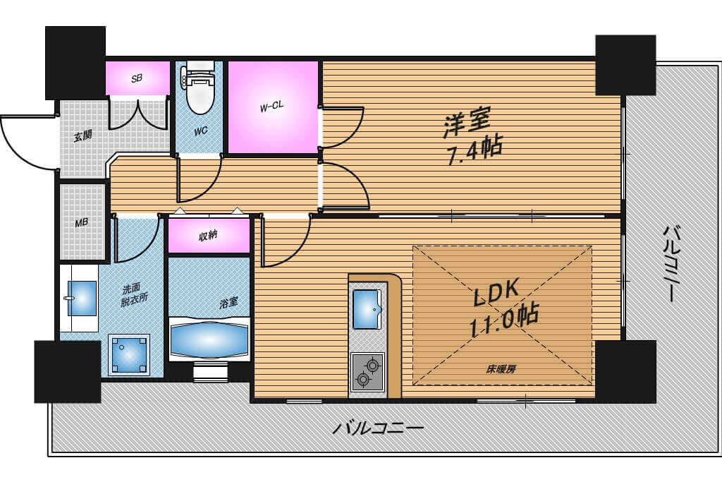 エスリード長堀タワー　1LDK　間取り