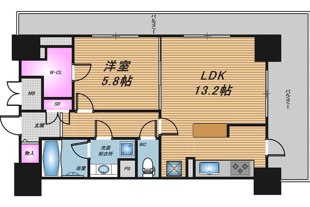 エスリード長堀タワー　1LDK　間取り