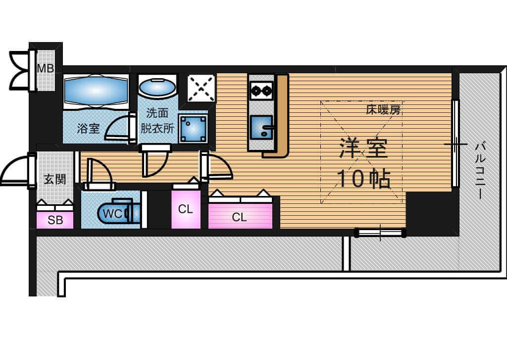 エスリード長堀タワー　1R　間取り