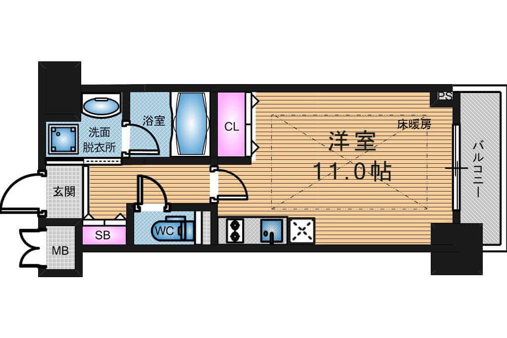 エスリード長堀タワー　1R　間取り