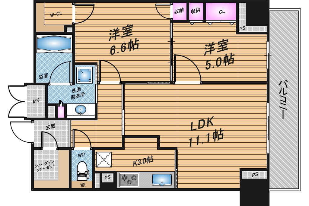 エスリード長堀タワー　2LDK　間取り