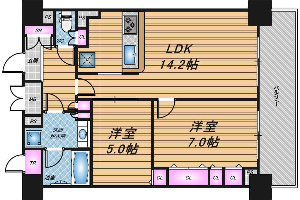 エスリード長堀タワー　2LDK　間取り