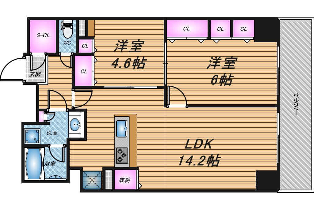 エスリード長堀タワー　2LDK　間取り