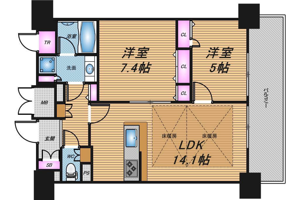 エスリード長堀タワー　2LDK　間取り