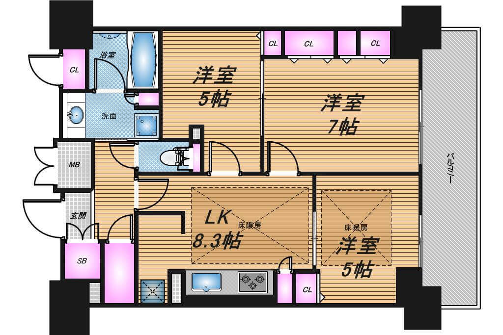 エスリード長堀タワー　3LDK　間取り