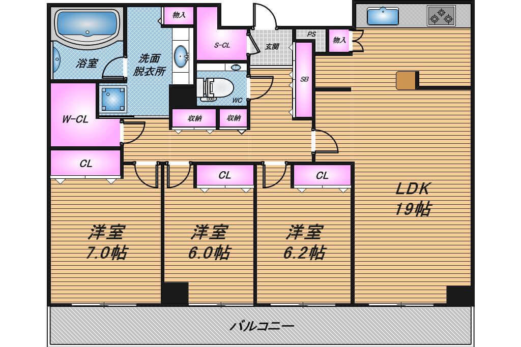 エスリード長堀タワー　3LDK　間取り