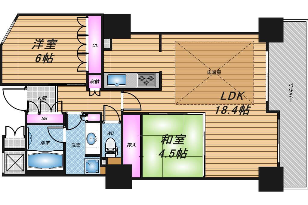 福島ガーデンズタワー　2LDK　間取り