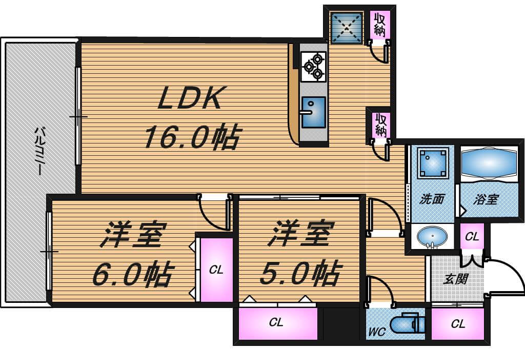 福島ガーデンズタワー　2LDK　間取り