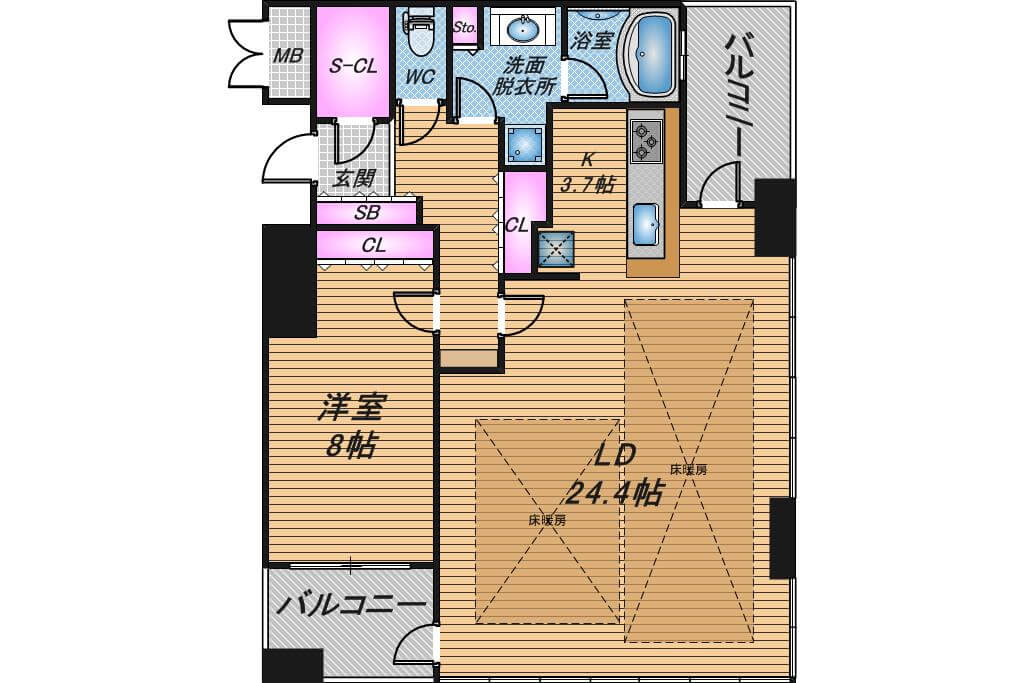 ジオグランデ梅田茶屋町レジデンス　1LDK　間取り