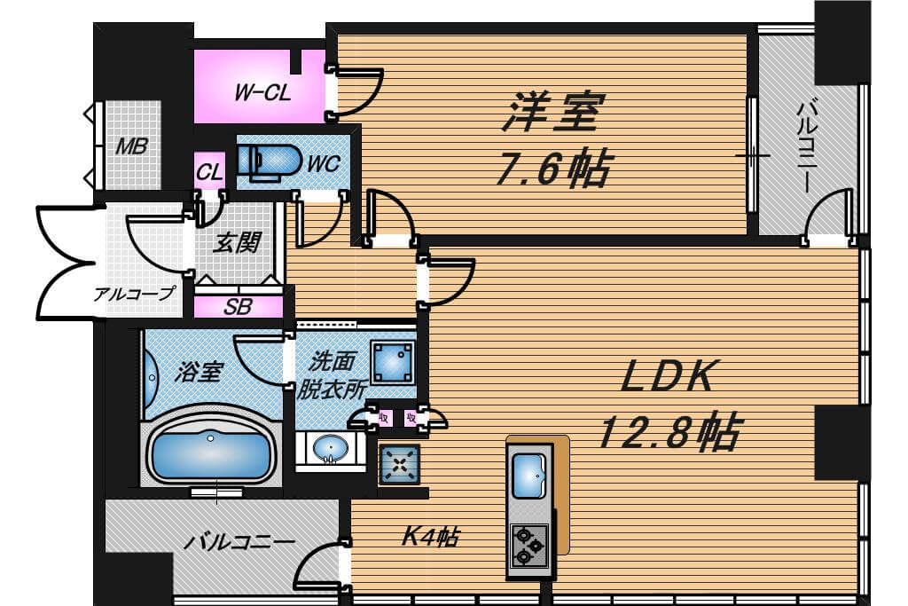 ジオグランデ梅田茶屋町レジデンス　1LDK　間取り