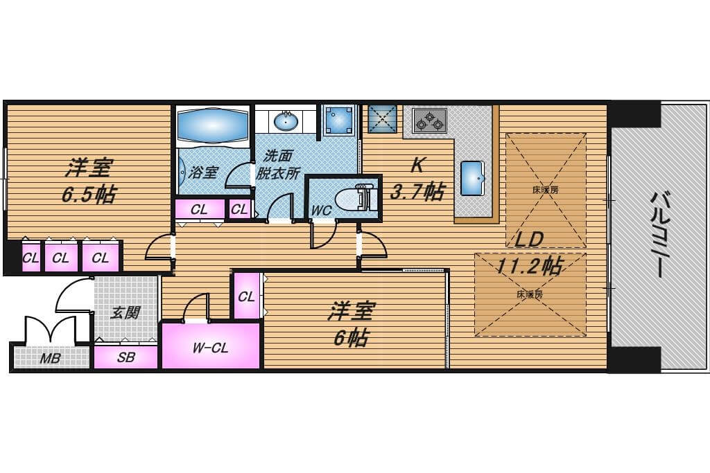 ジオ新町　2LDK　間取り