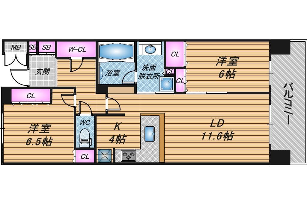 ジオ新町　2LDK　間取り