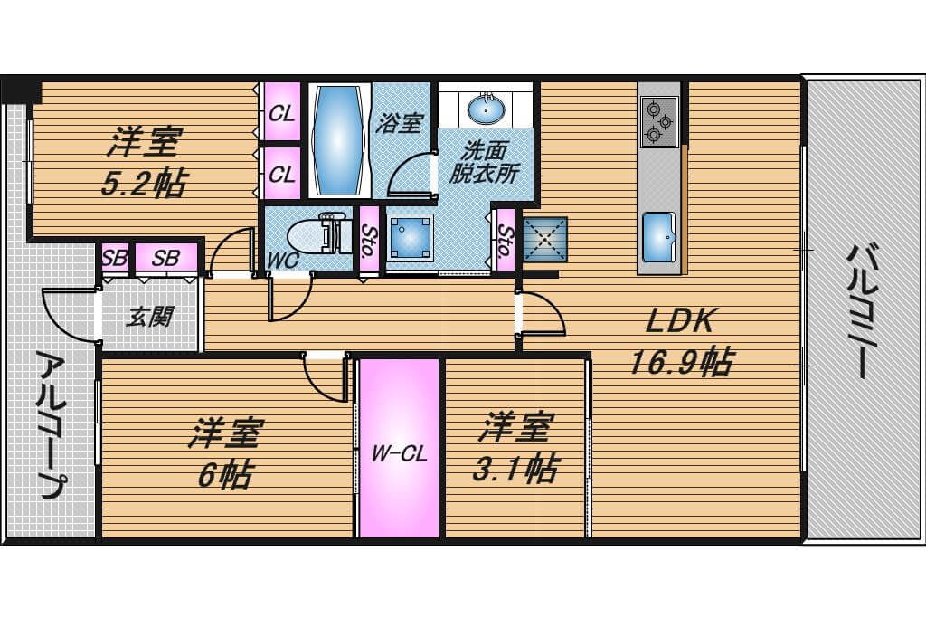 ジオ新町　2LDK　間取り