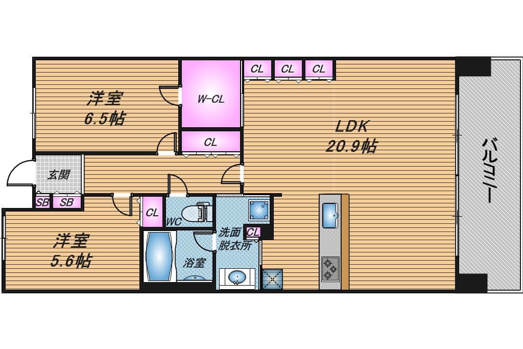 ジオ新町　2LDK　間取り
