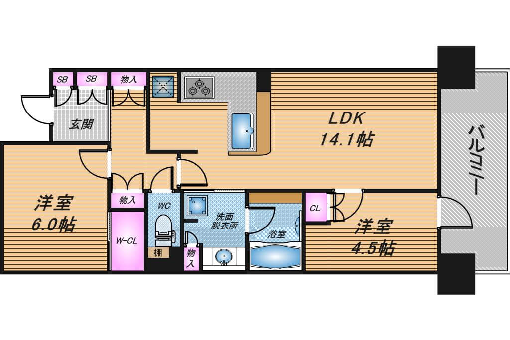 ジオ天六ツインタワーズ　2LDK　間取り