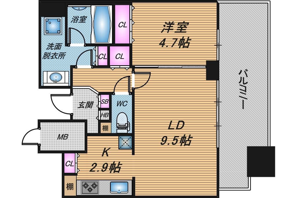 ジオタワー天六　1LDK　間取り