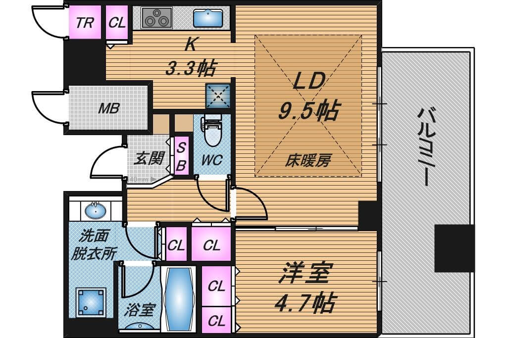 ジオタワー天六　1LDK　間取り