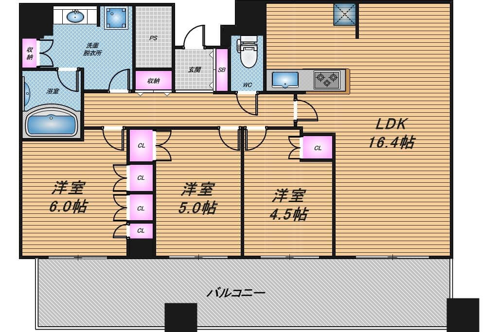 ジオタワー天六　3LDK　間取り